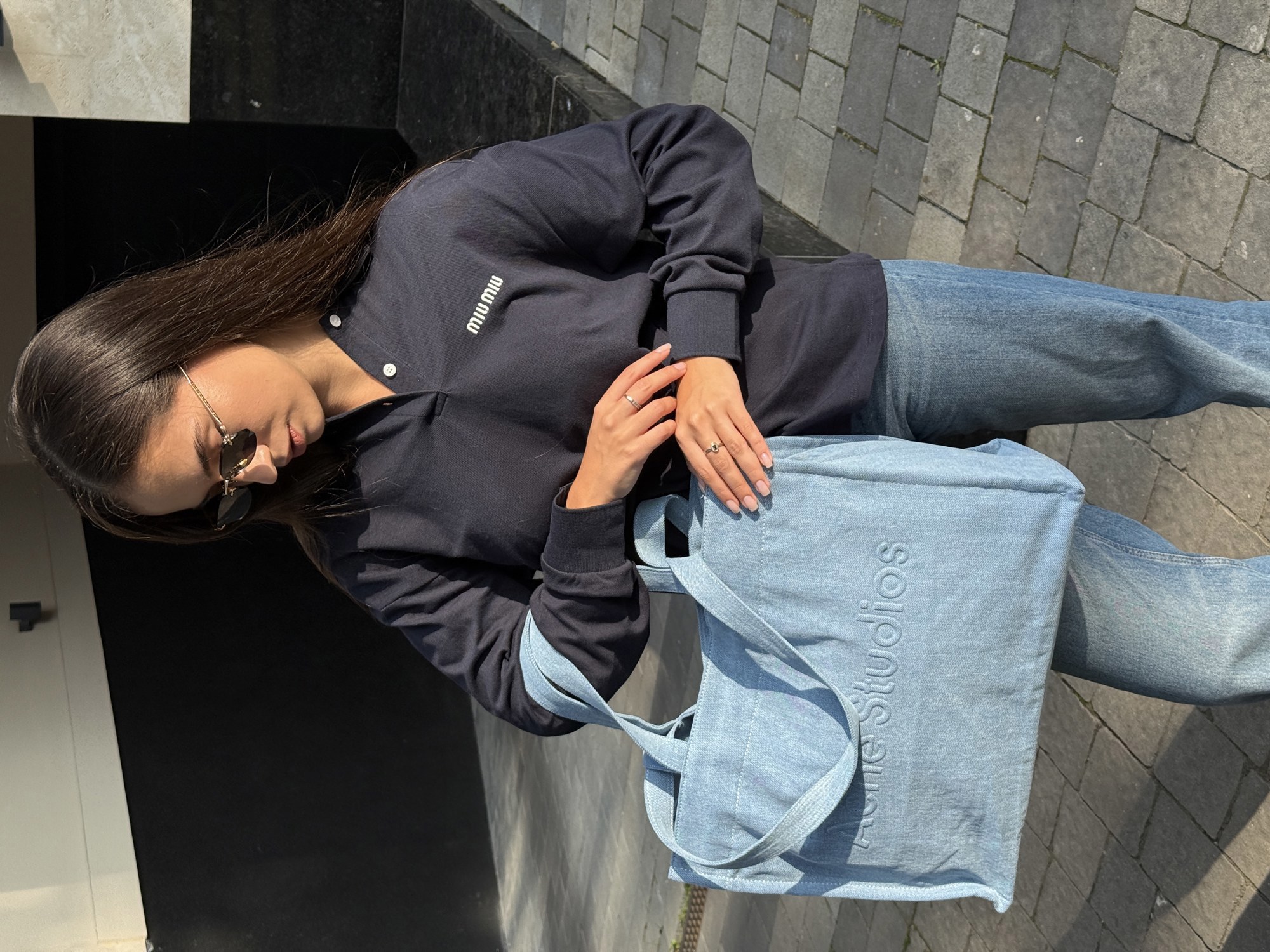 Acne Studios Logo-Embossed Distressed Denim Tote Bag - 7