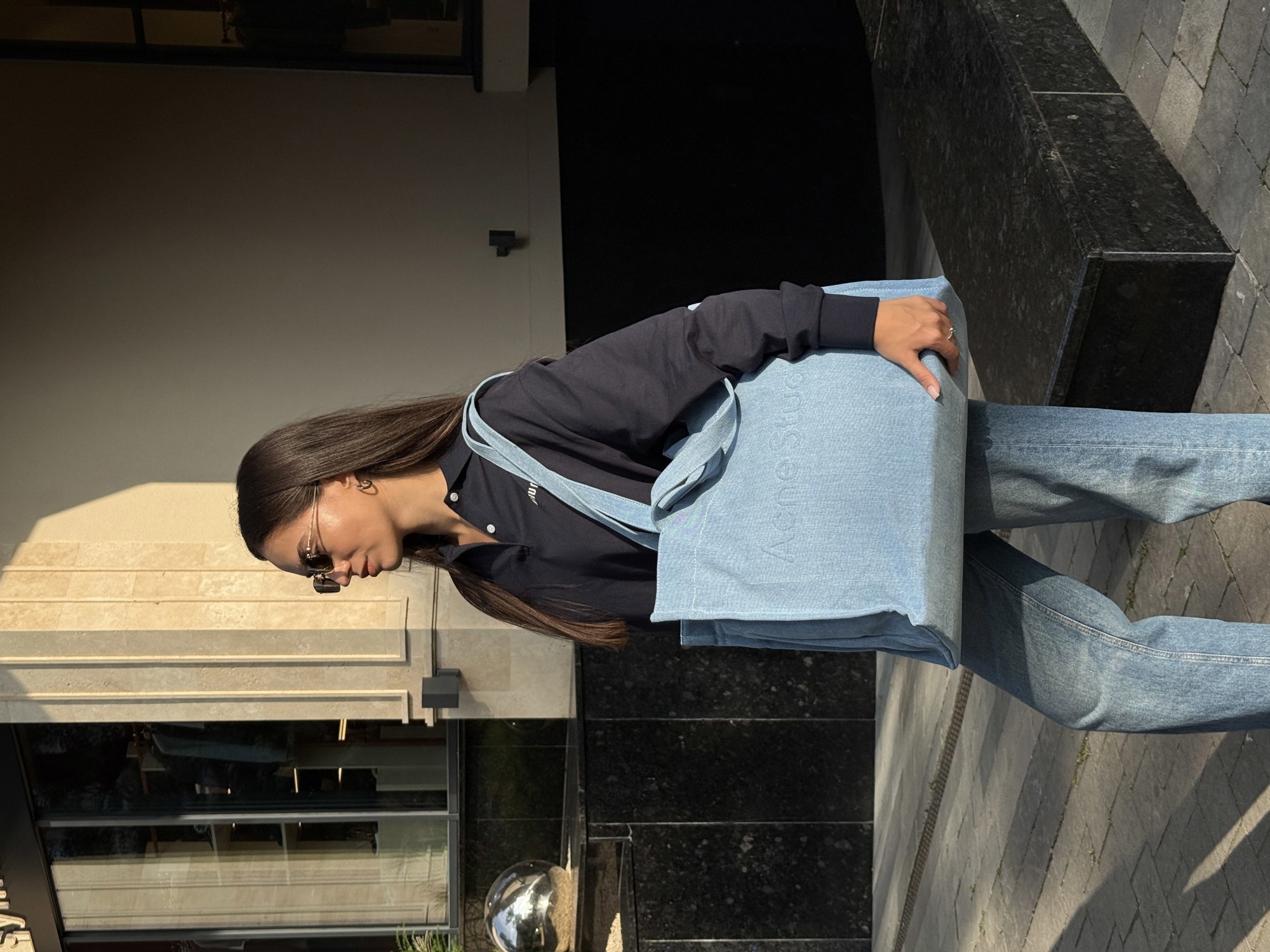 Acne Studios Logo-Embossed Distressed Denim Tote Bag - 8