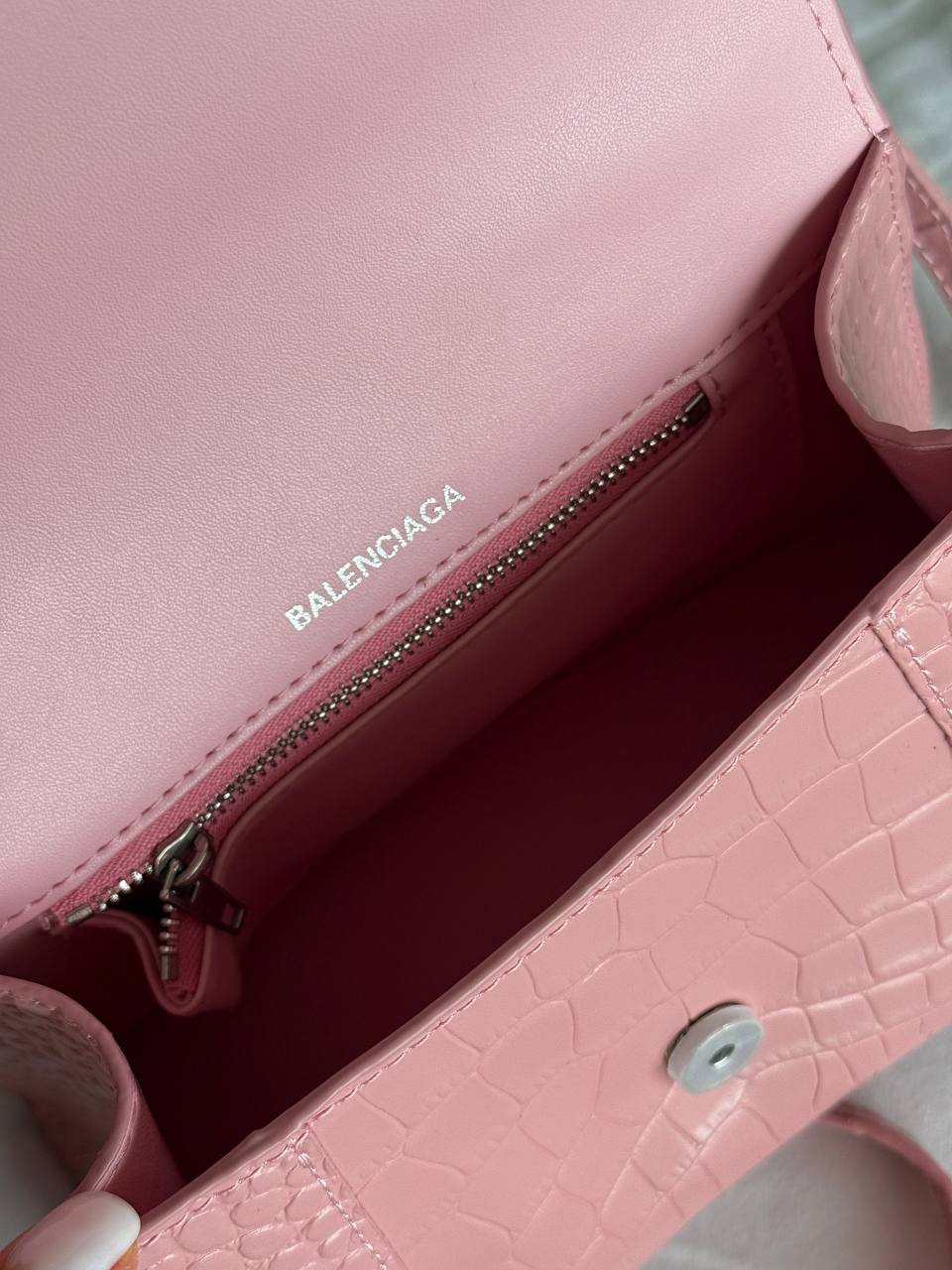 Balenciaga Hourglass Handbag Small in Crocodile Embossed Calfsk Pink - 12