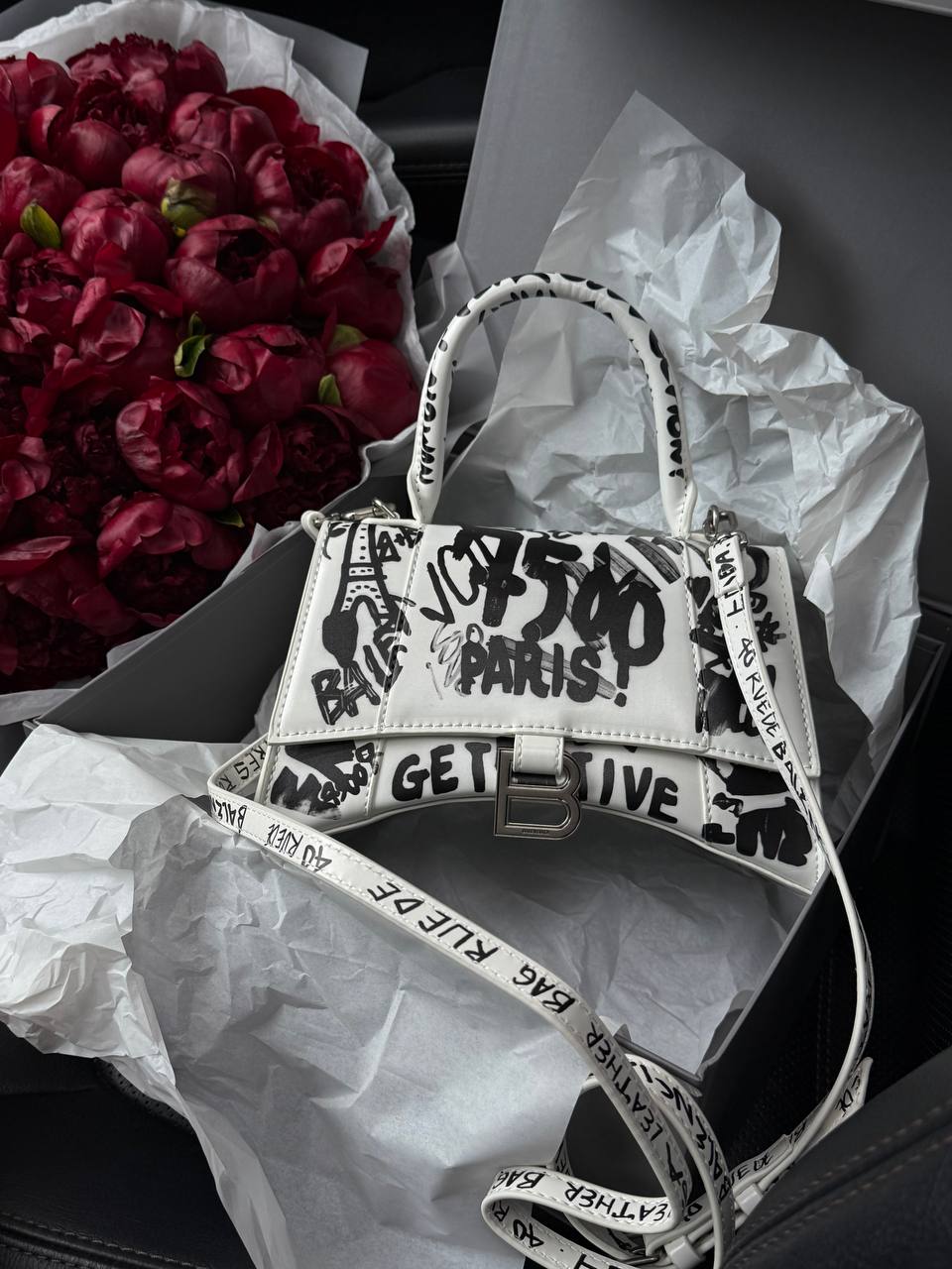 Balenciaga Hourglass Handbag Small in Crocodile Embossed Calfsk White - 2