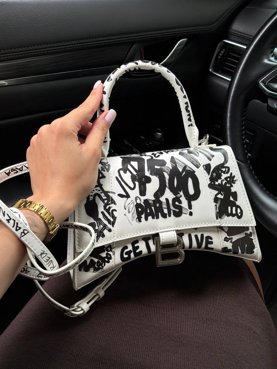 Balenciaga Hourglass Handbag Small in Crocodile Embossed Calfsk White - 3