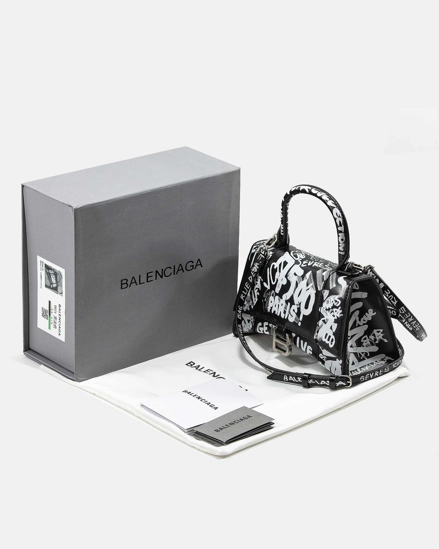 Balenciaga Hourglass Small Handbag Graffiti in Black - 2