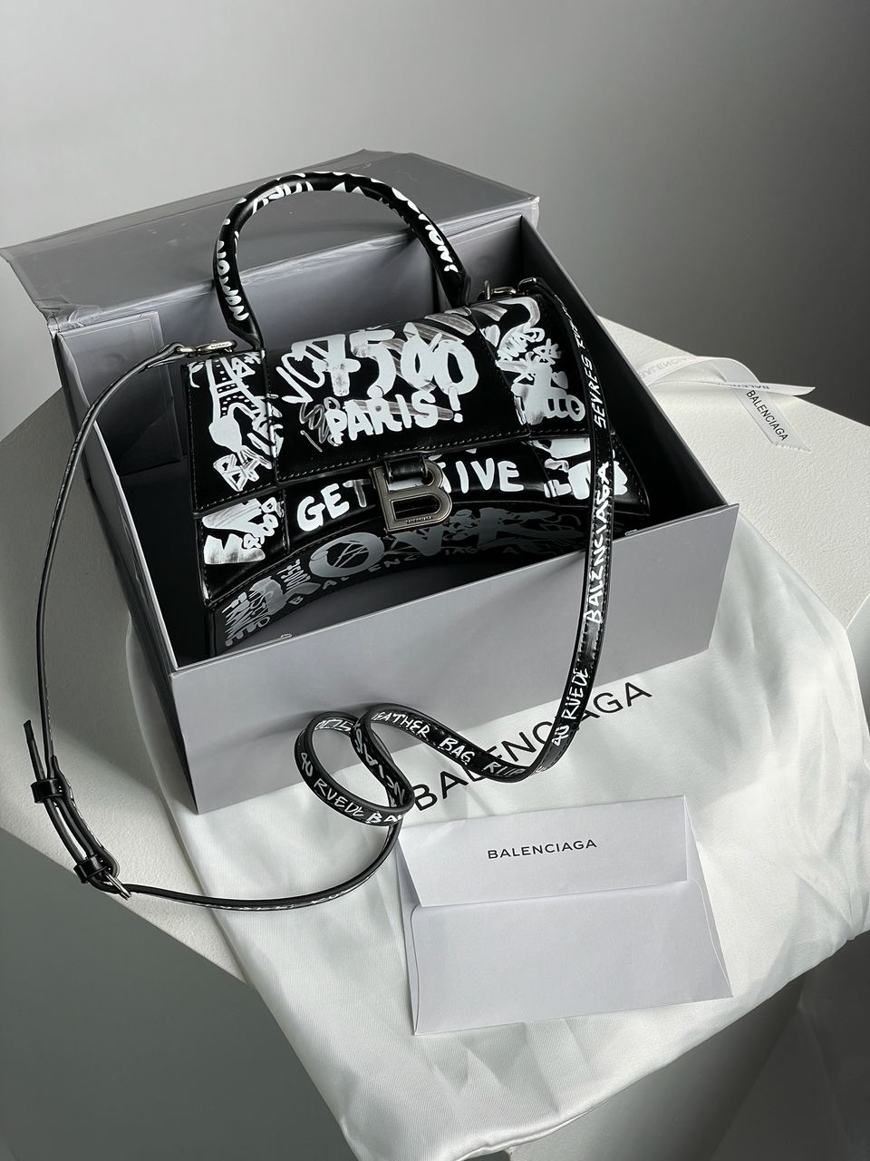 Balenciaga Hourglass Small Handbag Graffiti in Black - 2