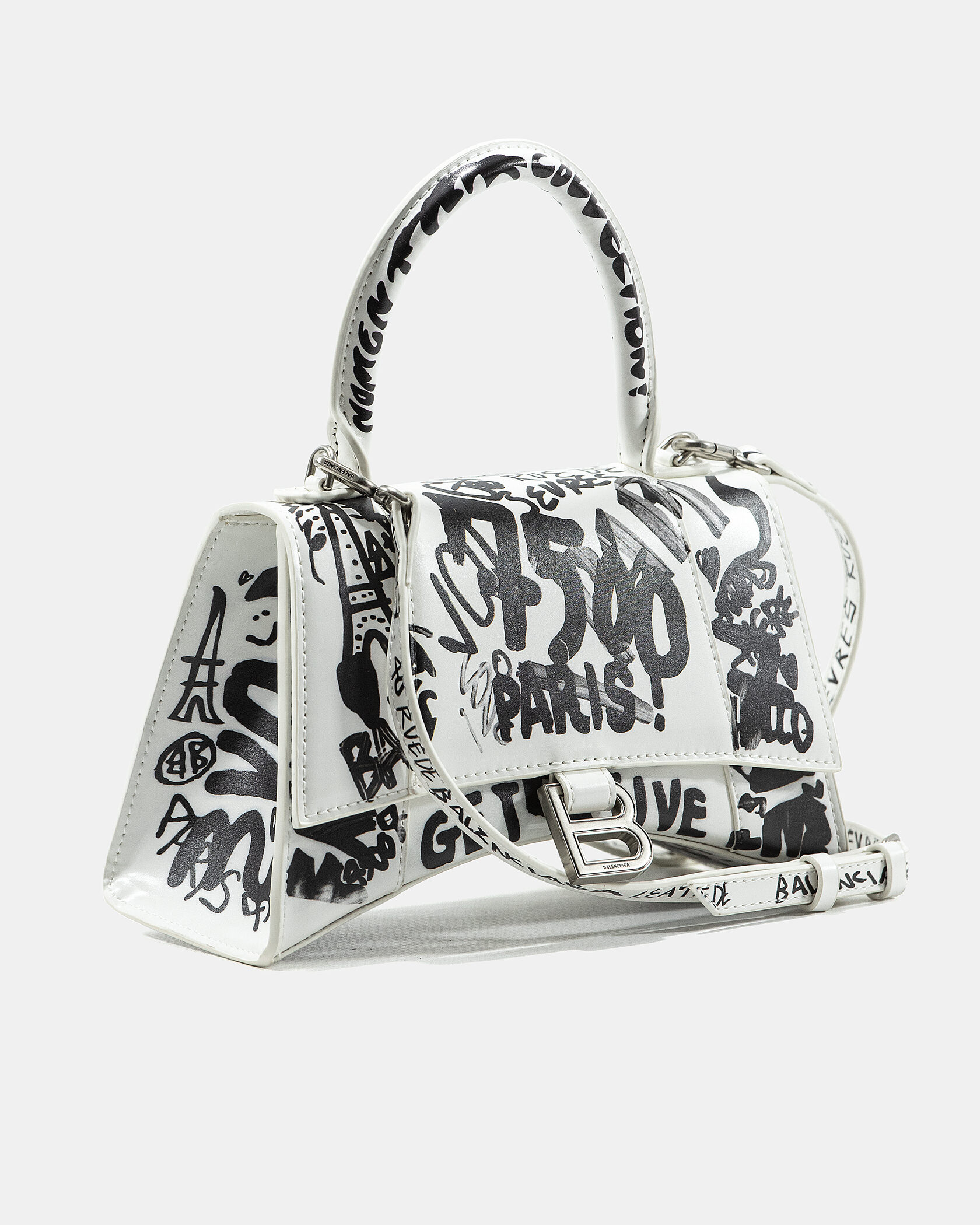 Balenciaga Hourglass Small Handbag Graffiti in White - 5