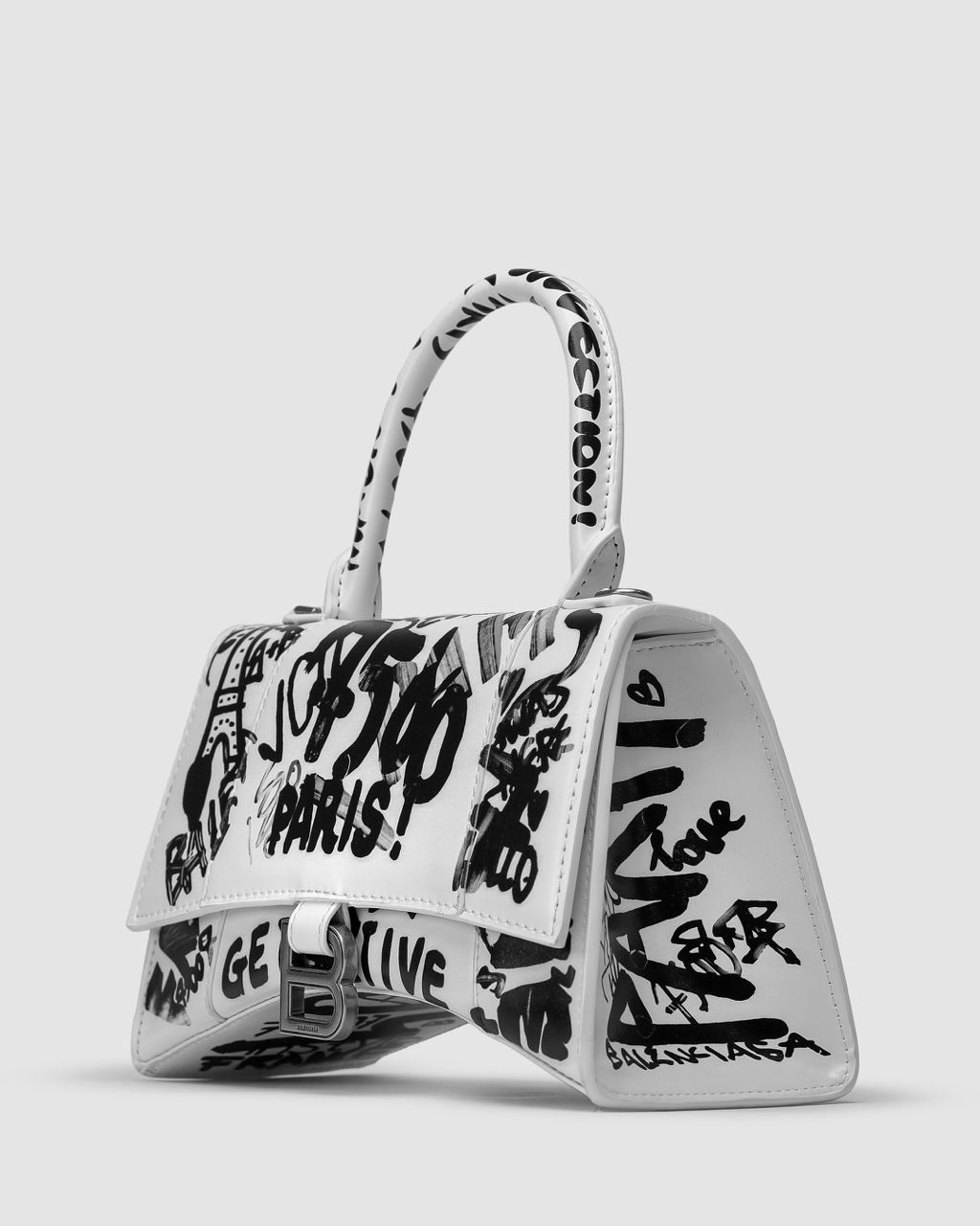 Balenciaga Hourglass Small Handbag Graffiti in White - 14
