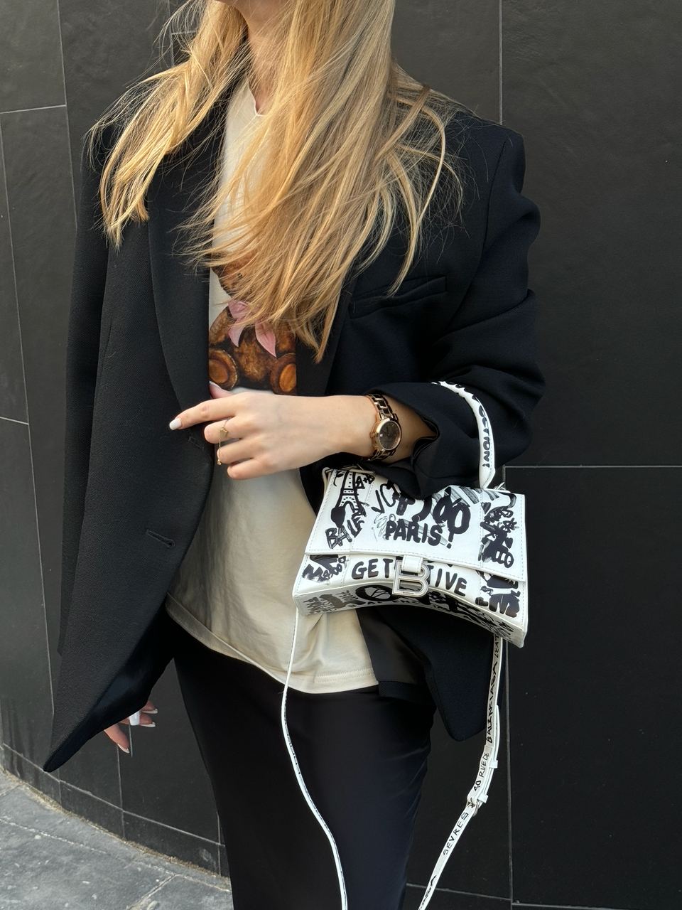 Balenciaga Hourglass Small Handbag Graffiti in White - 8