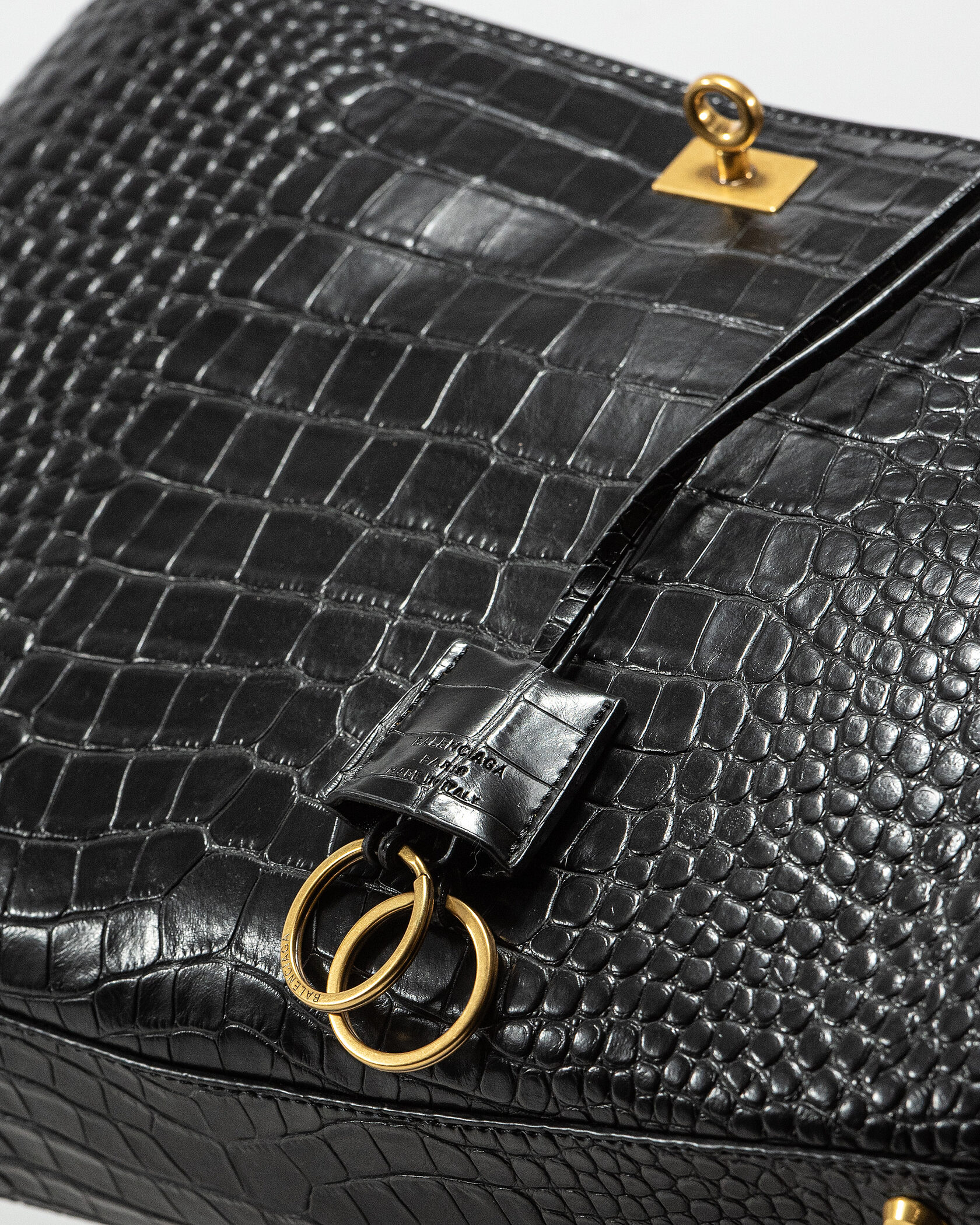 Balenciaga Rodeo Large Crocodile Embossed Black/Gold - 10