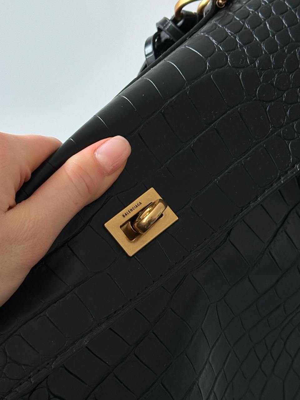 Balenciaga Rodeo Large Crocodile Embossed Black/Gold - 11