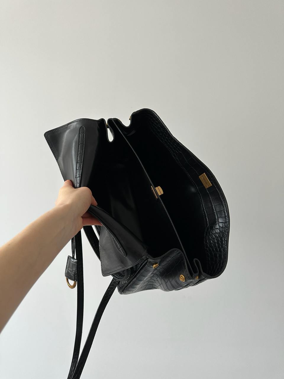 Balenciaga Rodeo Large Crocodile Embossed Black/Gold - 13