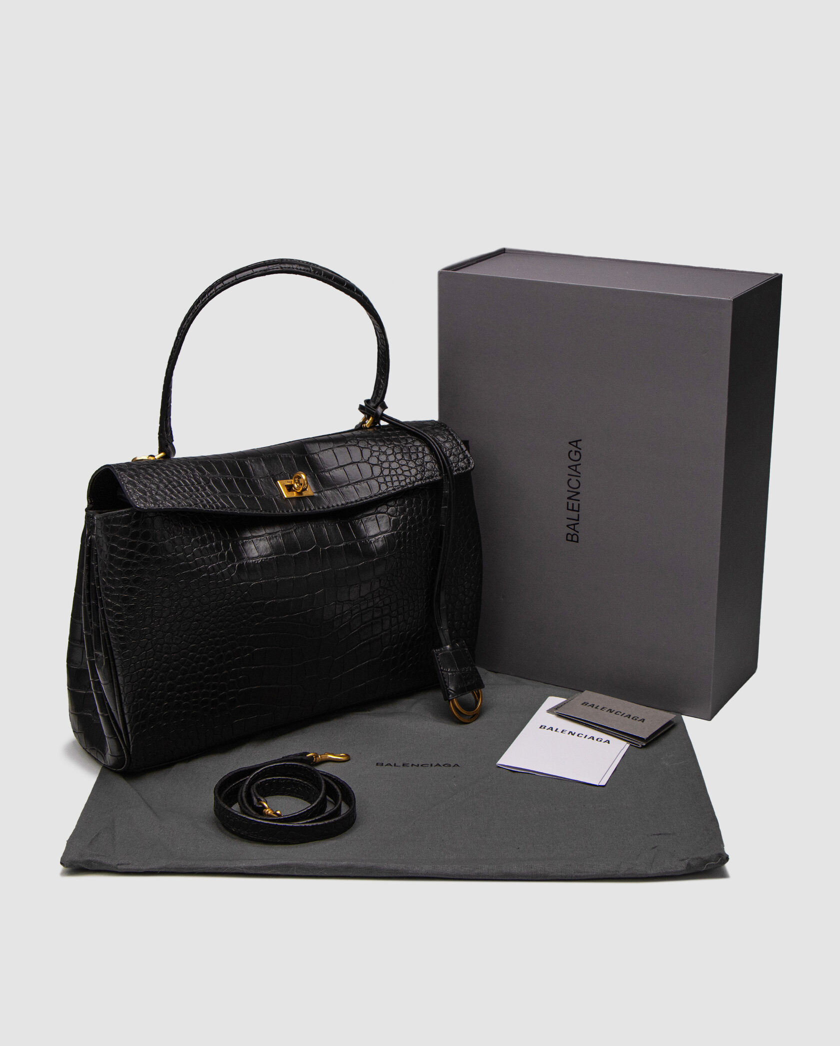 Balenciaga Rodeo Large Crocodile Embossed Black/Gold - 2