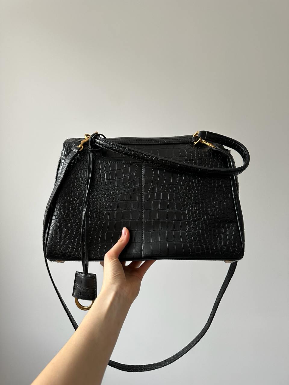 Balenciaga Rodeo Large Crocodile Embossed Black/Gold - 5