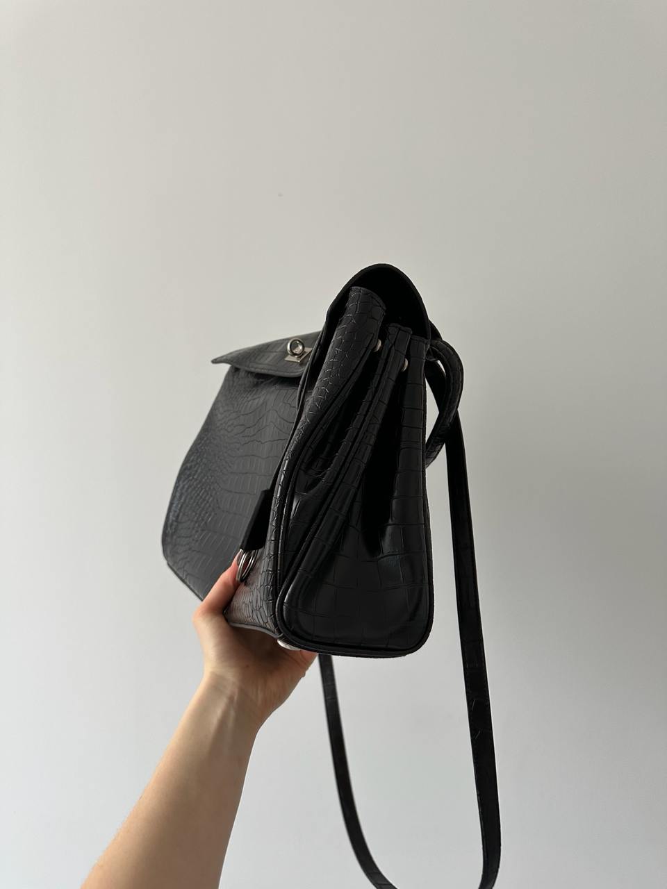 Balenciaga Rodeo Large Crocodile Embossed Black/Gold - 7