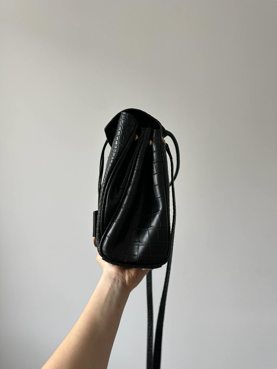 Balenciaga Rodeo Large Crocodile Embossed Black/Gold - 8