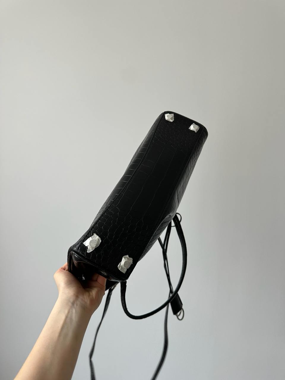 Balenciaga Rodeo Large Crocodile Embossed Black/Silver - 10