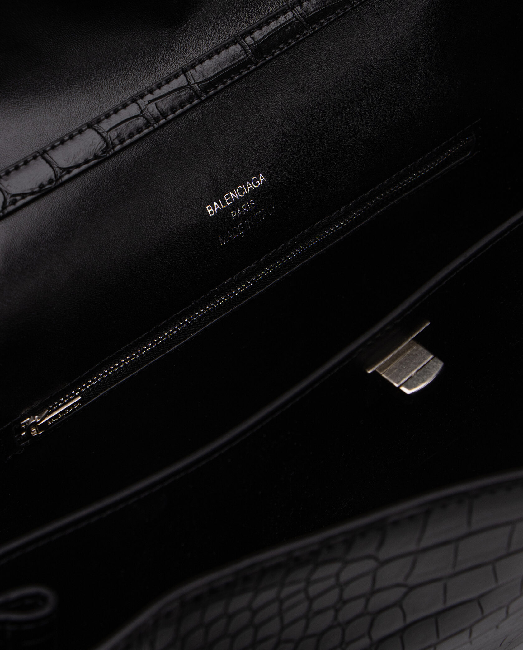 Balenciaga Rodeo Large Crocodile Embossed Black/Silver - 12