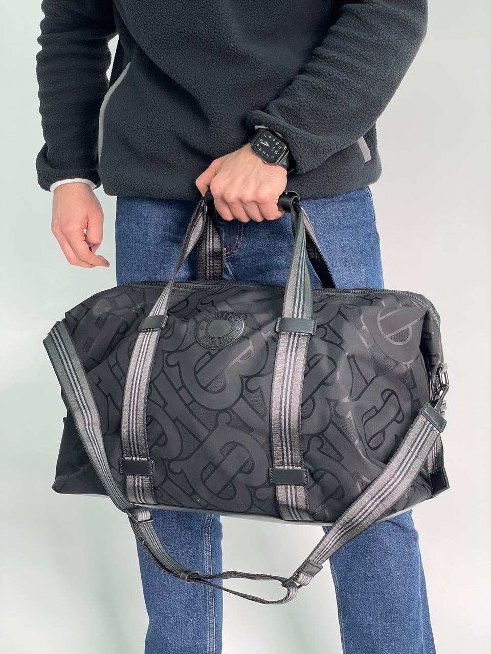 Burberry Black Monogram Recycled Polyester Jacquard Holdall - 5