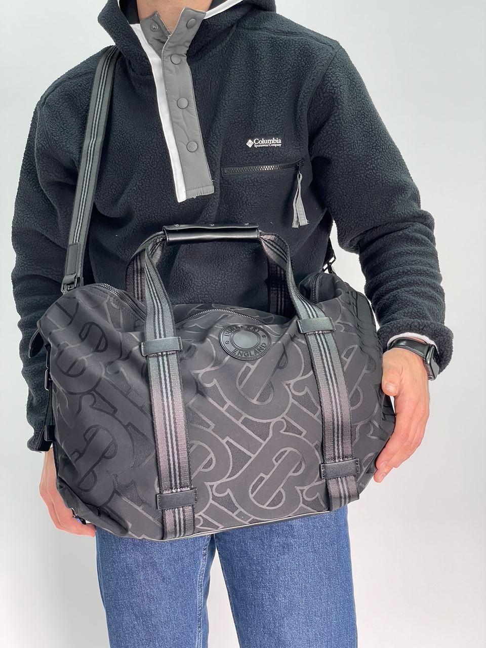 Burberry Black Monogram Recycled Polyester Jacquard Holdall - 8