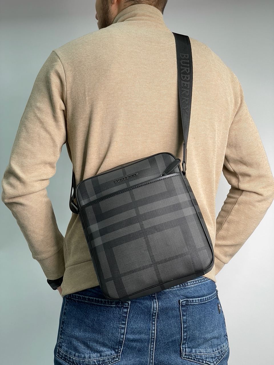 Burberry Large Messenger Bag Men Crossbody Shoulder Bag Grey - 4