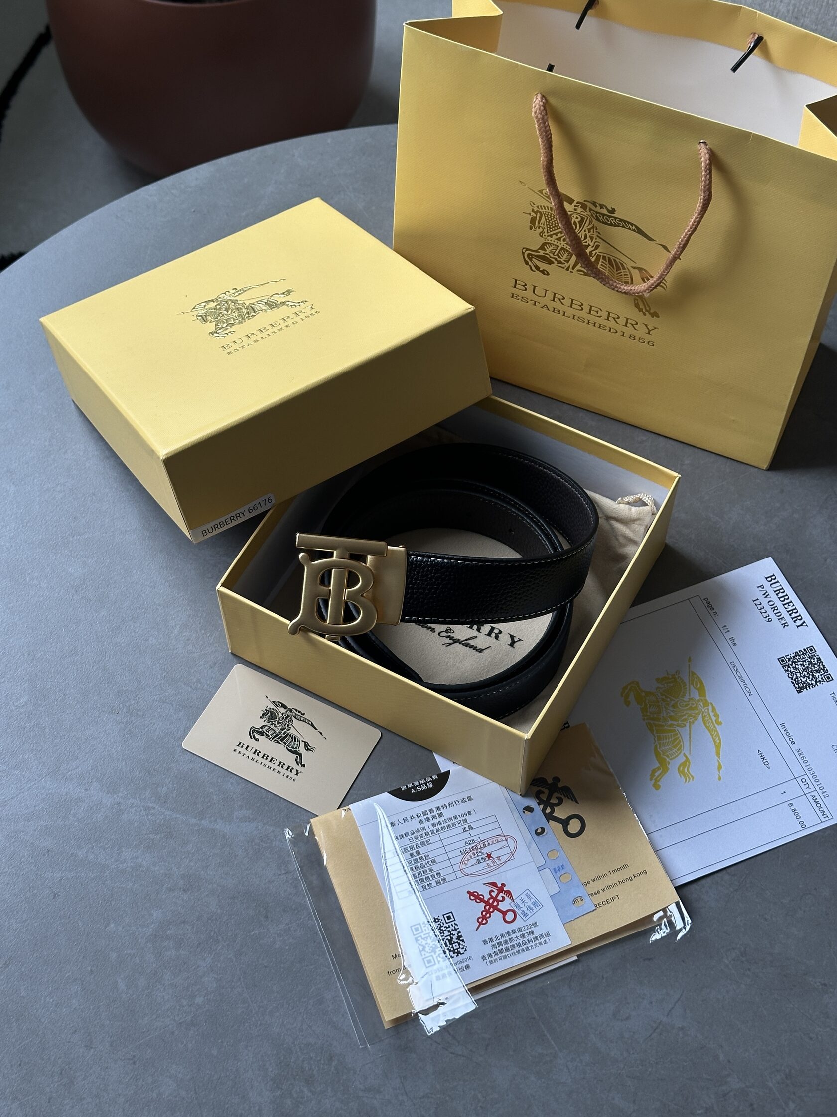 Burberry Leather TB Belt Black/Tan/Gold - 3