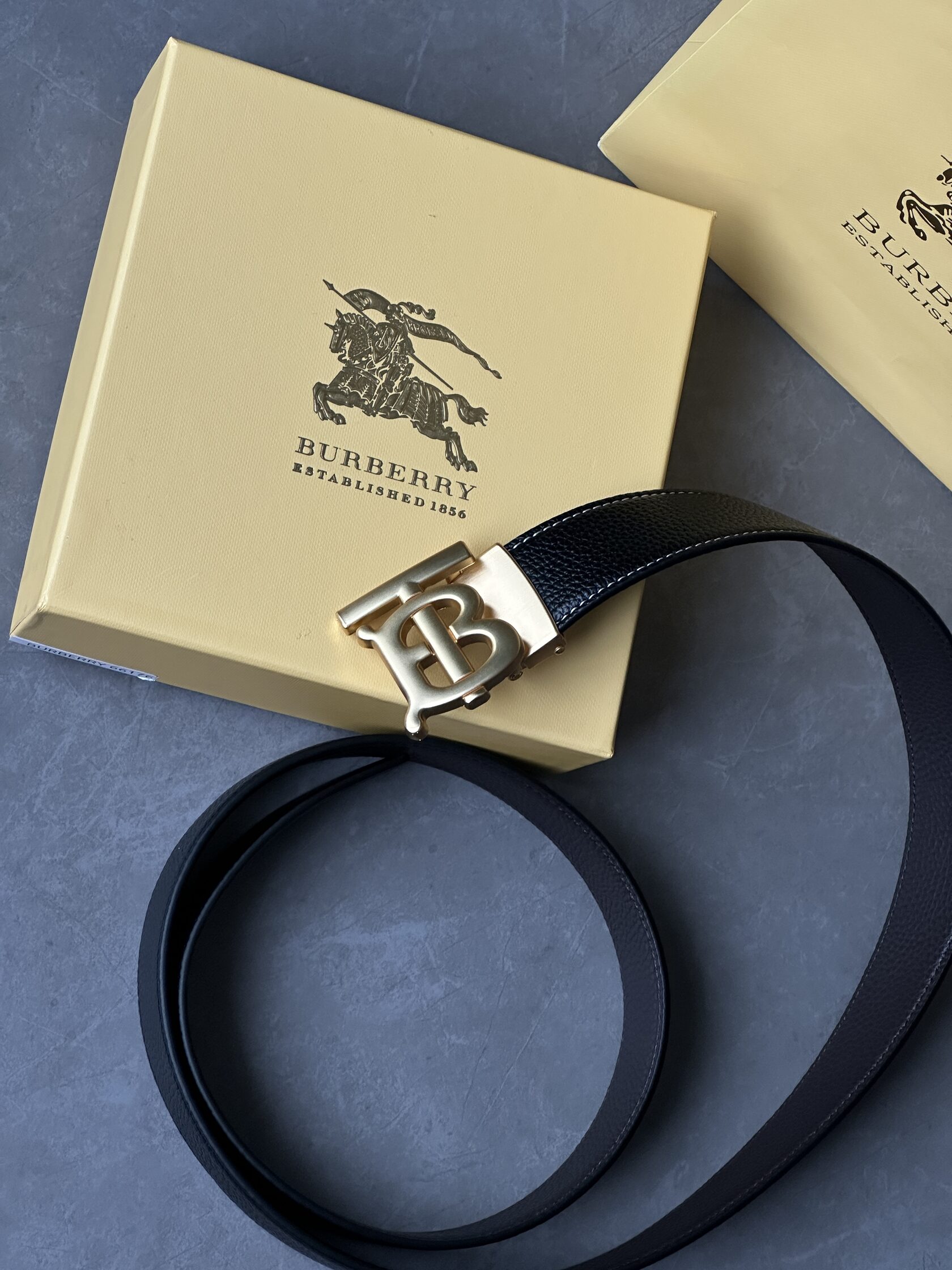 Burberry Leather TB Belt Black/Tan/Gold - 8