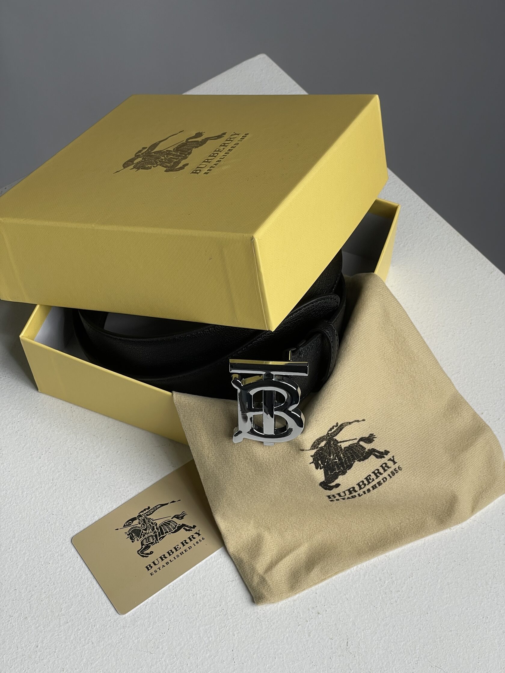 Burberry Leather TB Belt Black/Tan/Silver - 8