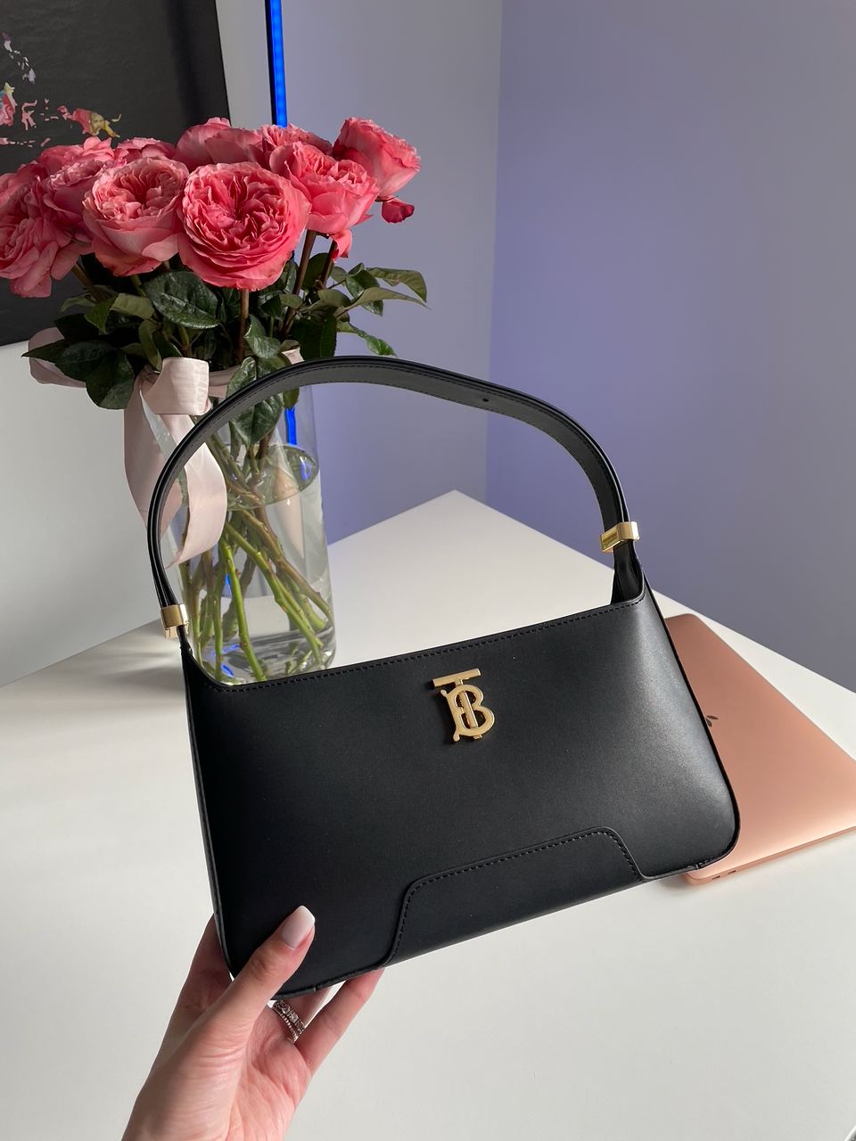 Burberry Leather TB Shoulder Bag "Black" - 8