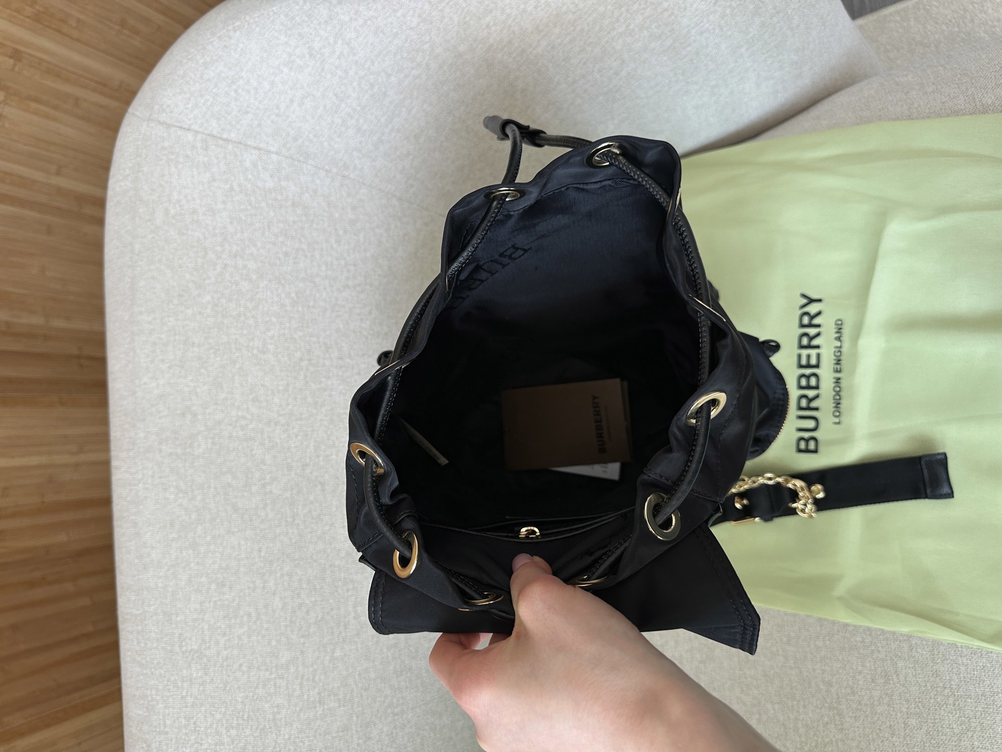 Burberry Nylon Backpack with Leather in Black - 15