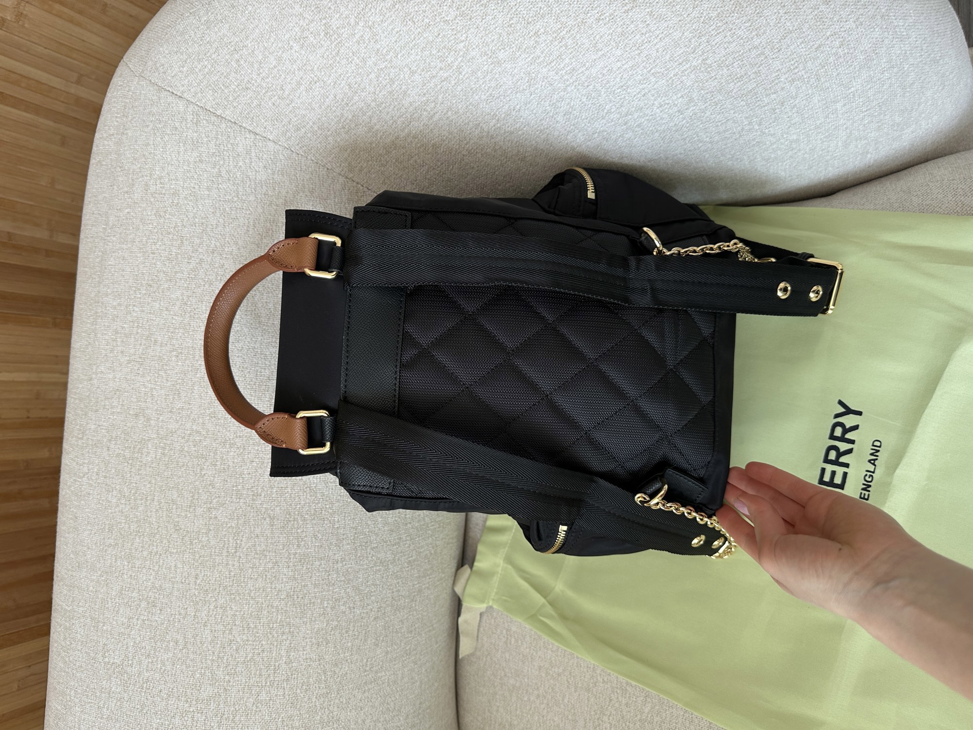 Burberry Nylon Backpack with Leather in Black - 13