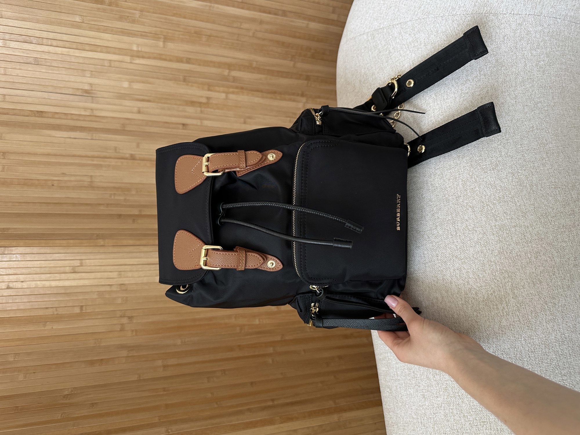 Burberry Nylon Backpack with Leather in Black - 7