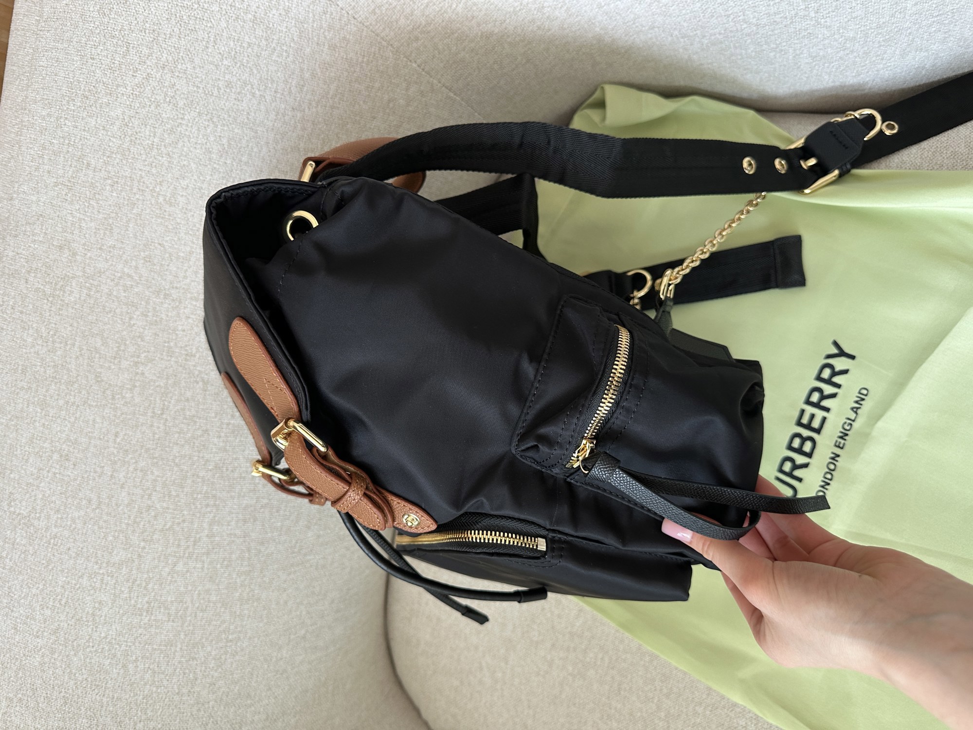 Burberry Nylon Backpack with Leather in Black - 11