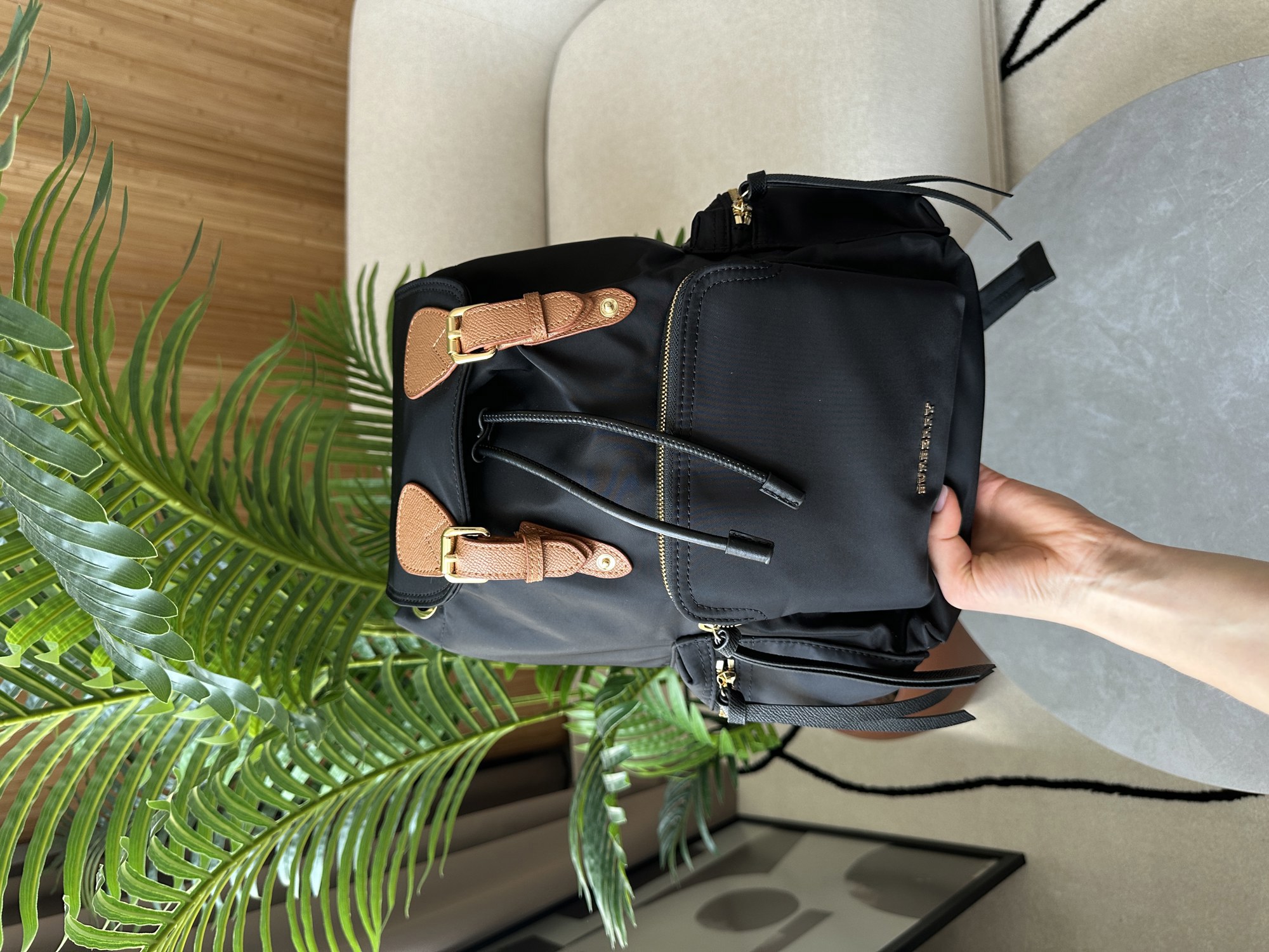 Burberry Nylon Backpack with Leather in Black - 9