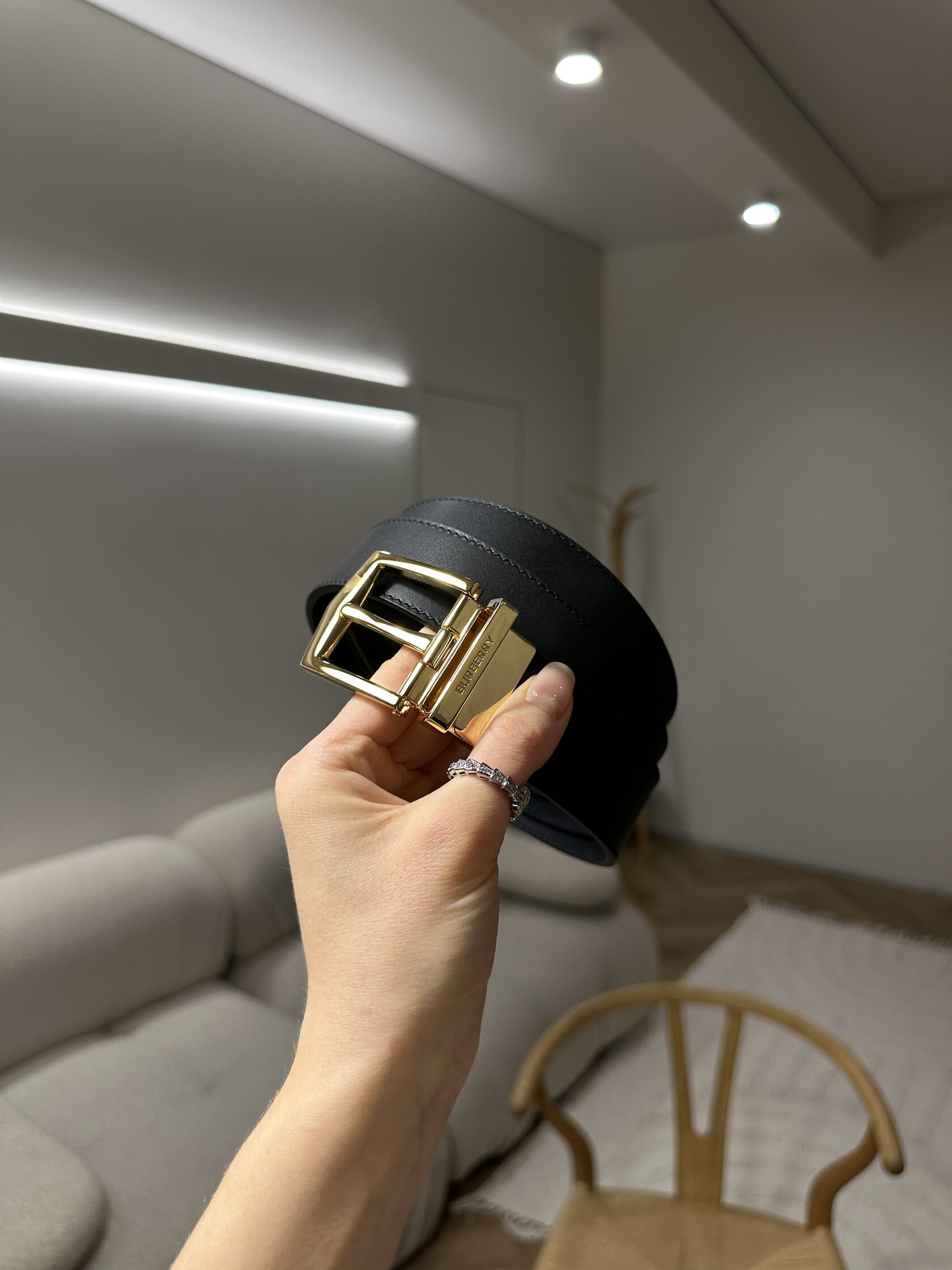 Burberry Reversible Grainy Leather Belt Gold - 7