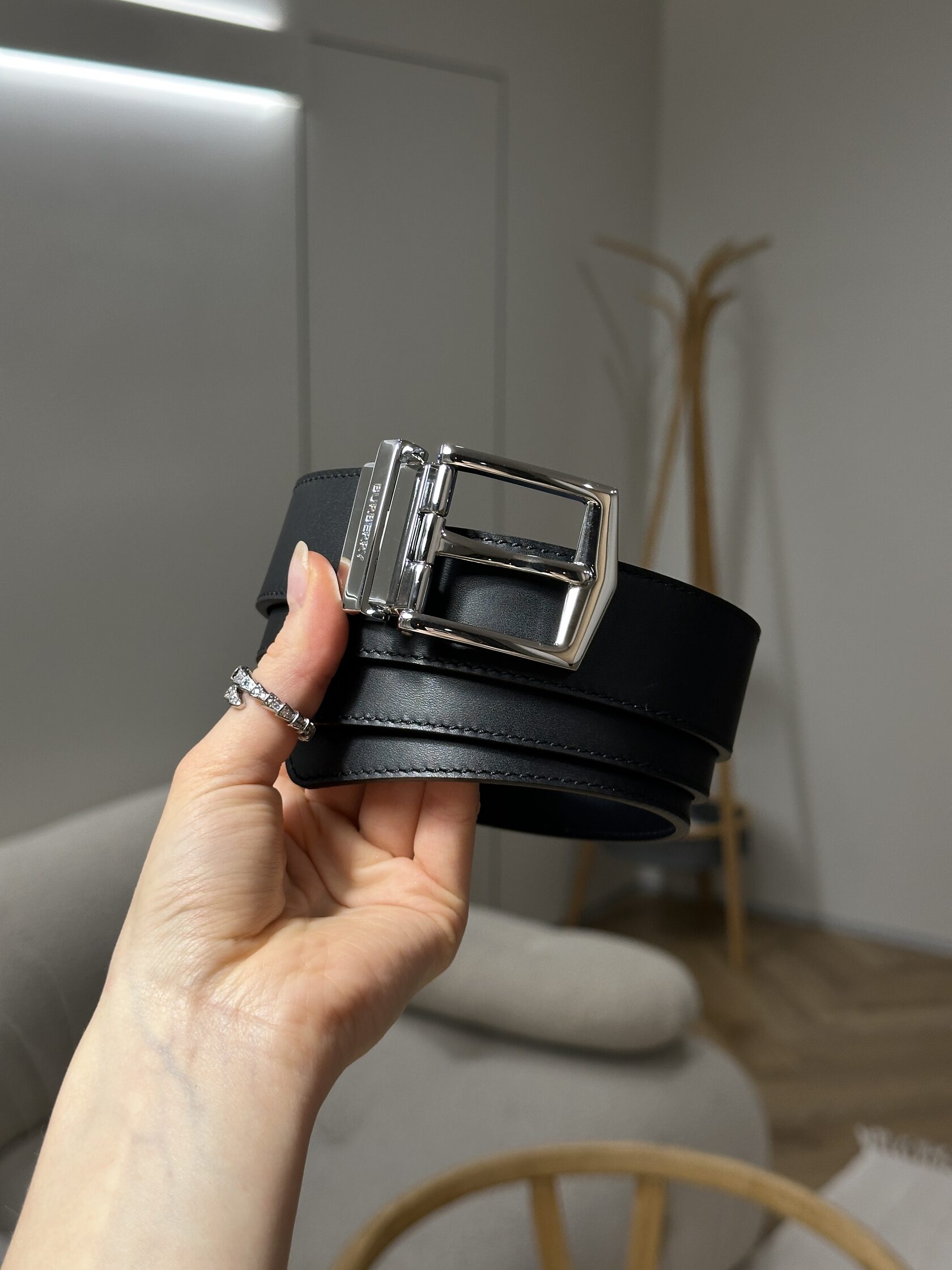 Burberry Reversible Grainy Leather Belt Silver - 8