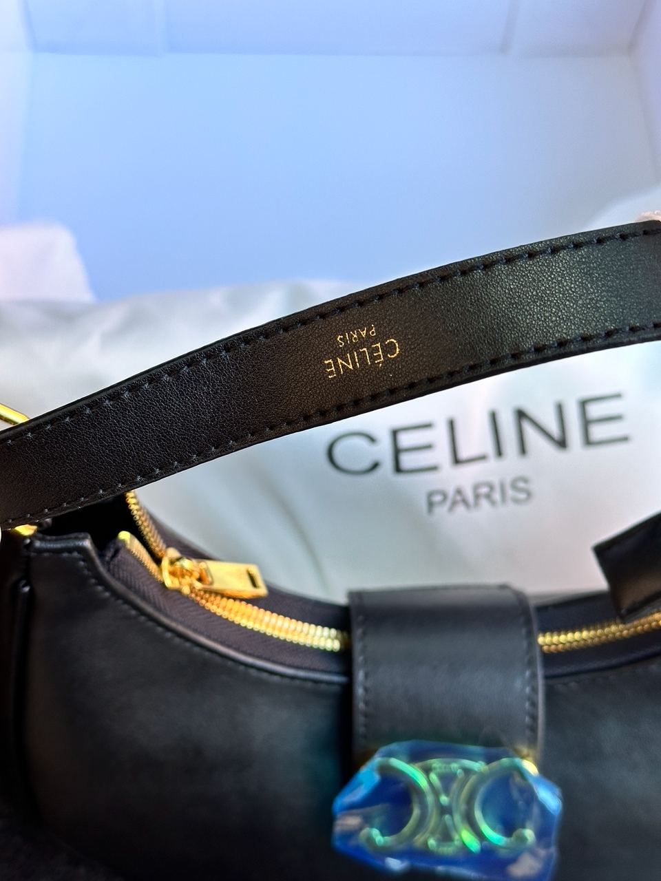 Celine Ava Triomphe Soft Bag in Smooth Calfskin Black - 14