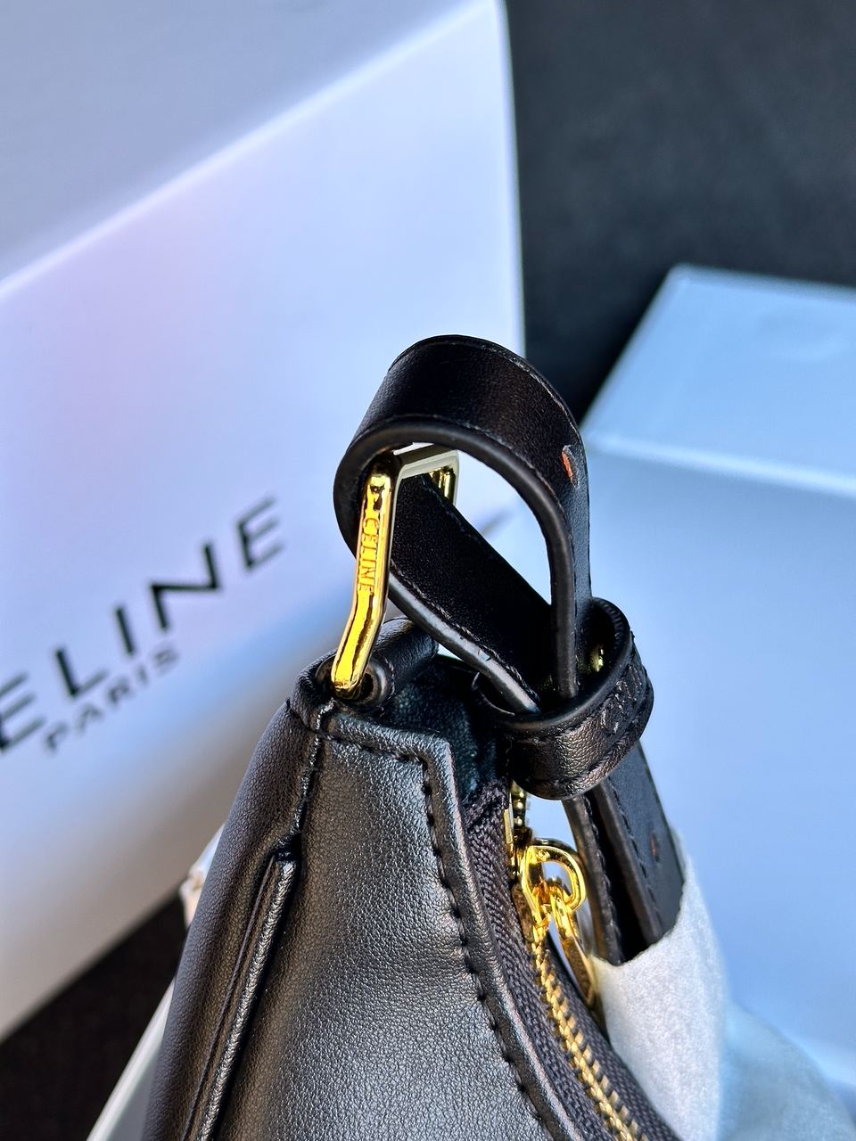 Celine Ava Triomphe Soft Bag in Smooth Calfskin Black - 16