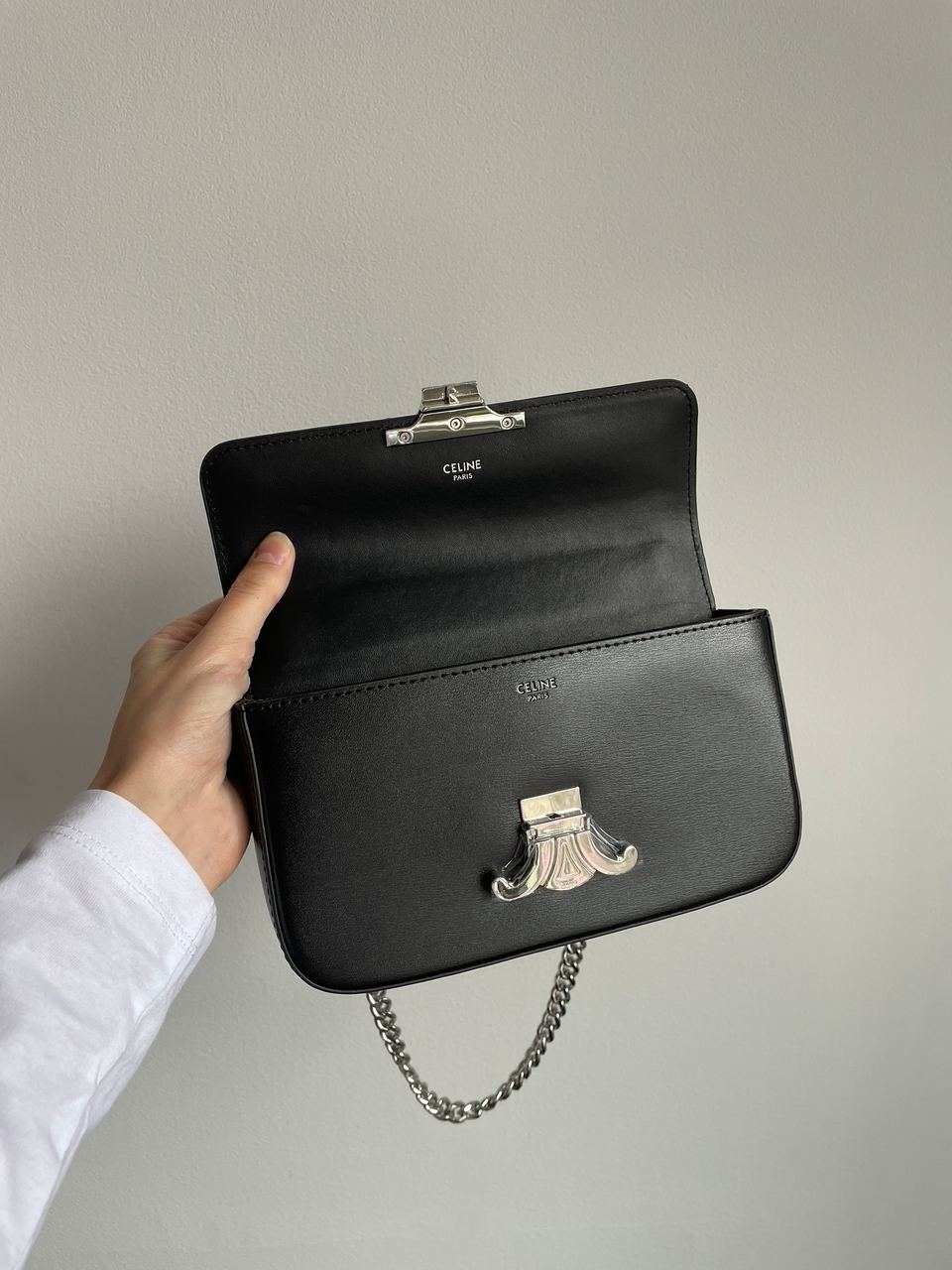 Celine Chain Shoulder Bag Claude In Shiny Calfskin Black/Silver - 13