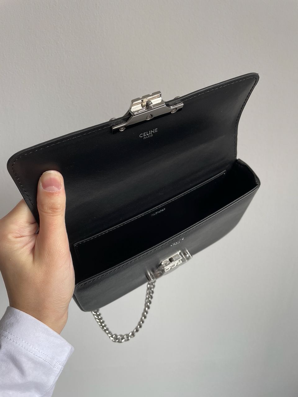 Celine Chain Shoulder Bag Claude In Shiny Calfskin Black/Silver - 15