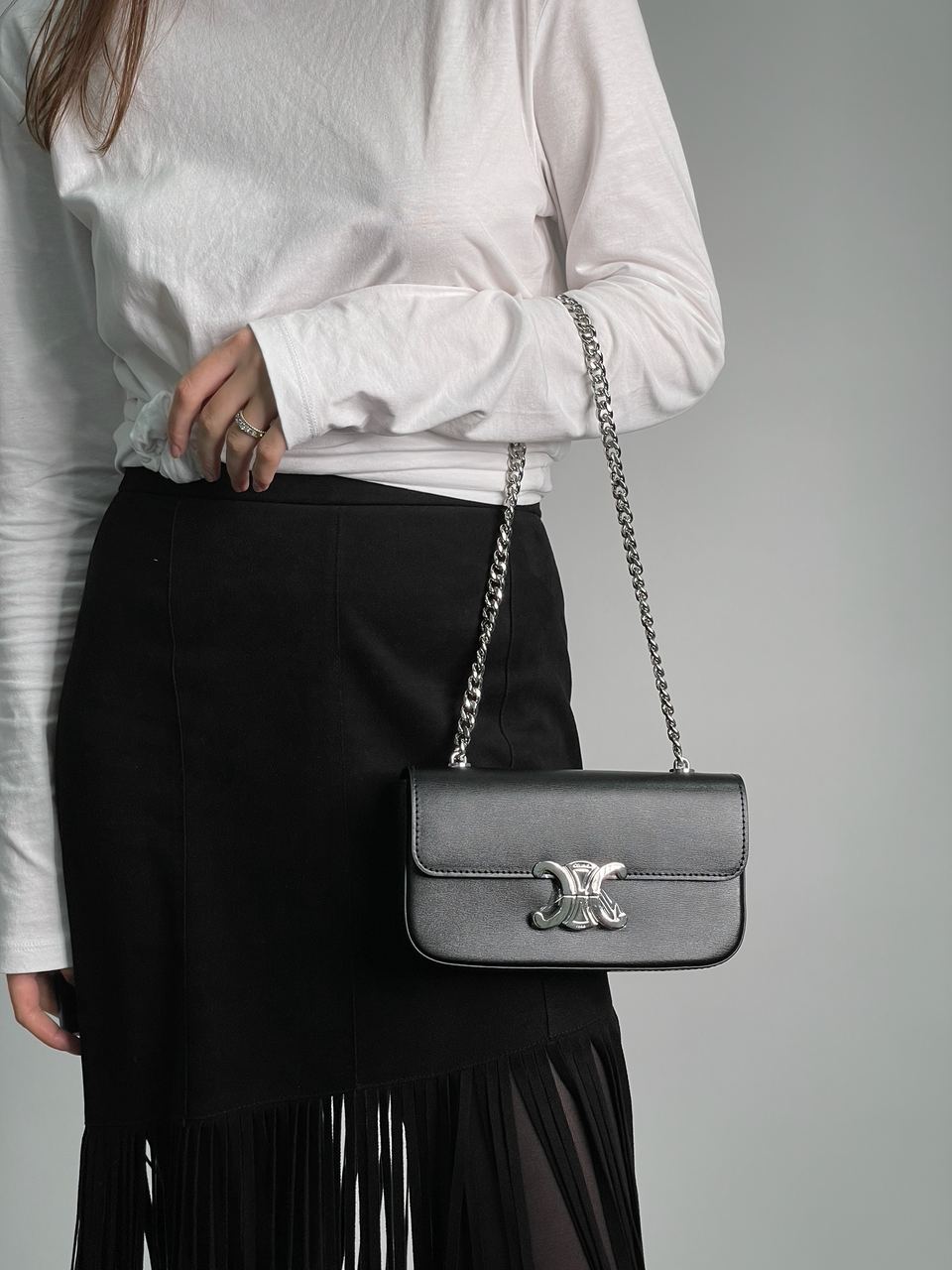 Celine Chain Shoulder Bag Claude In Shiny Calfskin Black/Silver - 5