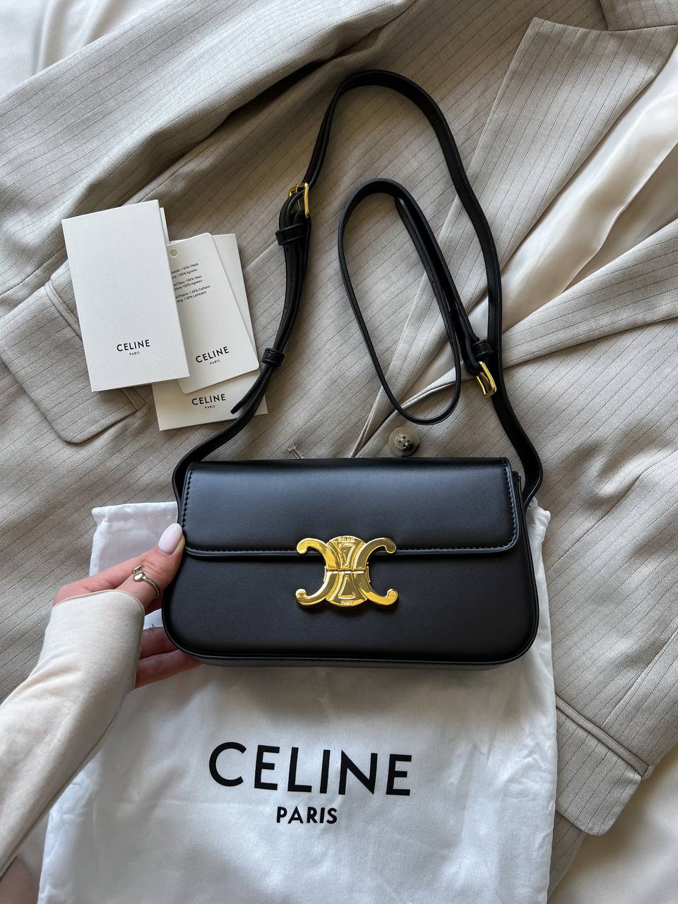Celine Classique Triomphe Bag In Shiny Calfskin Leather - 6