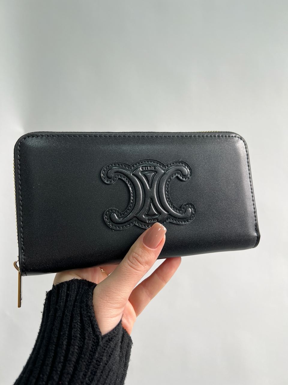 Celine Large Zipped Wallet Cuir Triomphe in Smooth Calfskin Black - 7