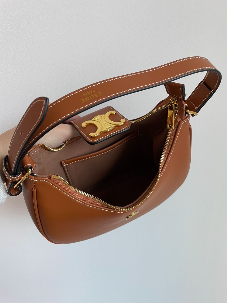 Celine Medium Ava Triomphe Bag in Smooth Calfskin Tan - 11