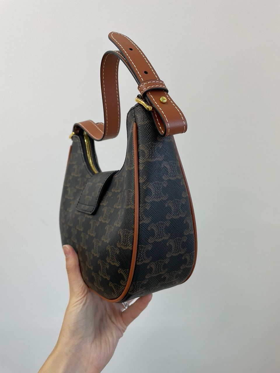 Celine Medium Ava Triomphe Bag in Triomphe Canvas And Calfskin Tan - 11