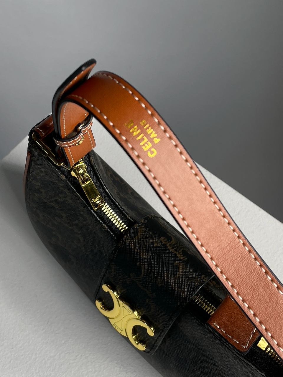 Celine Medium Ava Triomphe Bag in Triomphe Canvas And Calfskin Tan - 14