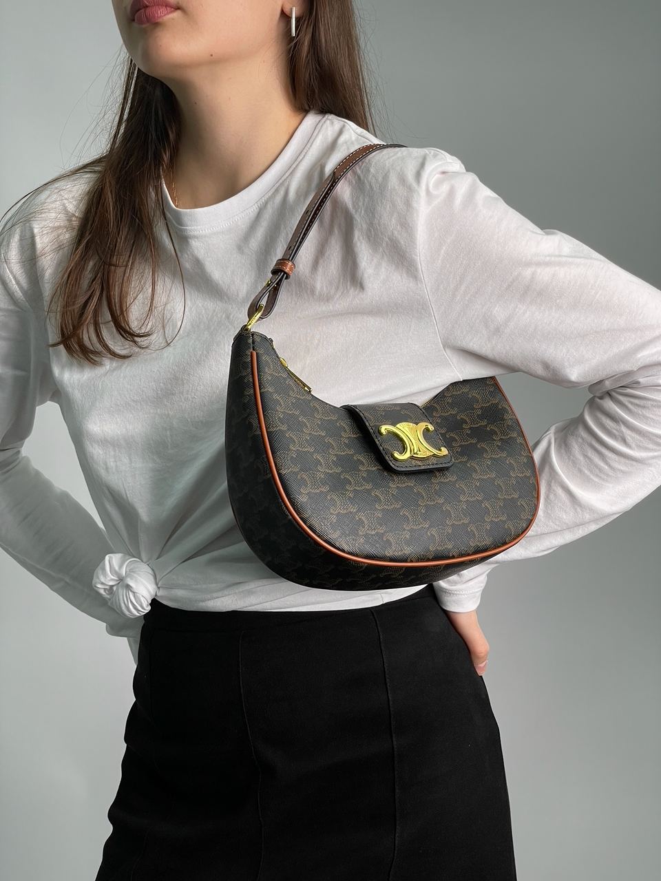 Celine Medium Ava Triomphe Bag in Triomphe Canvas And Calfskin Tan - 6