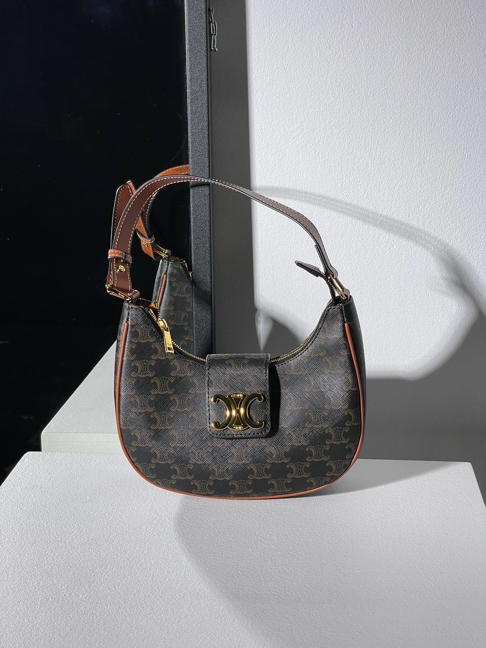 Celine Medium Ava Triomphe Bag in Triomphe Canvas And Calfskin Tan - 8