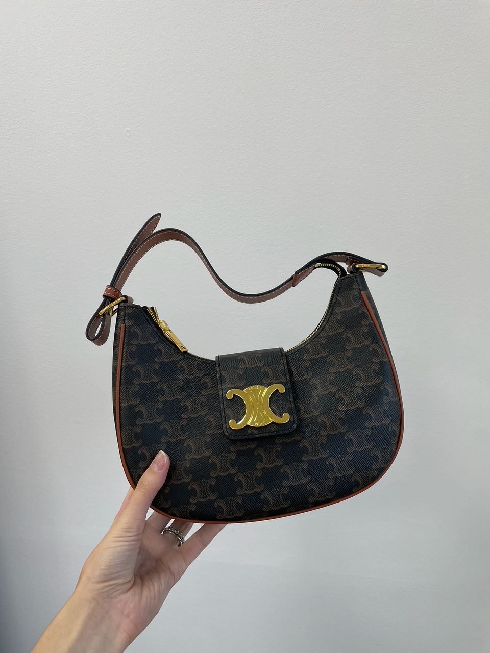 Celine Medium Ava Triomphe Bag in Triomphe Canvas And Calfskin Tan - 9