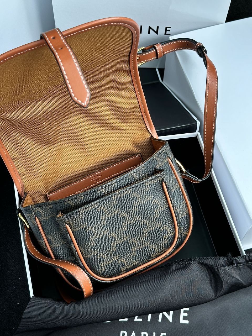 Celine Medium Folco Bag in Triomphe Canvas And Calfskin Tan - 25