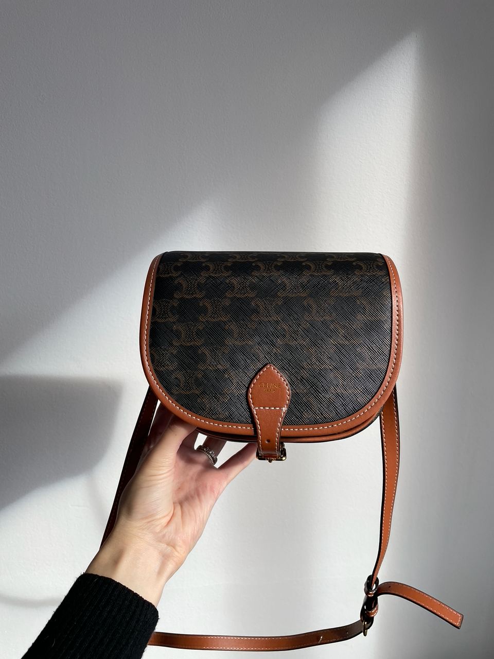 Celine Medium Folco Bag in Triomphe Canvas And Calfskin Tan - 8