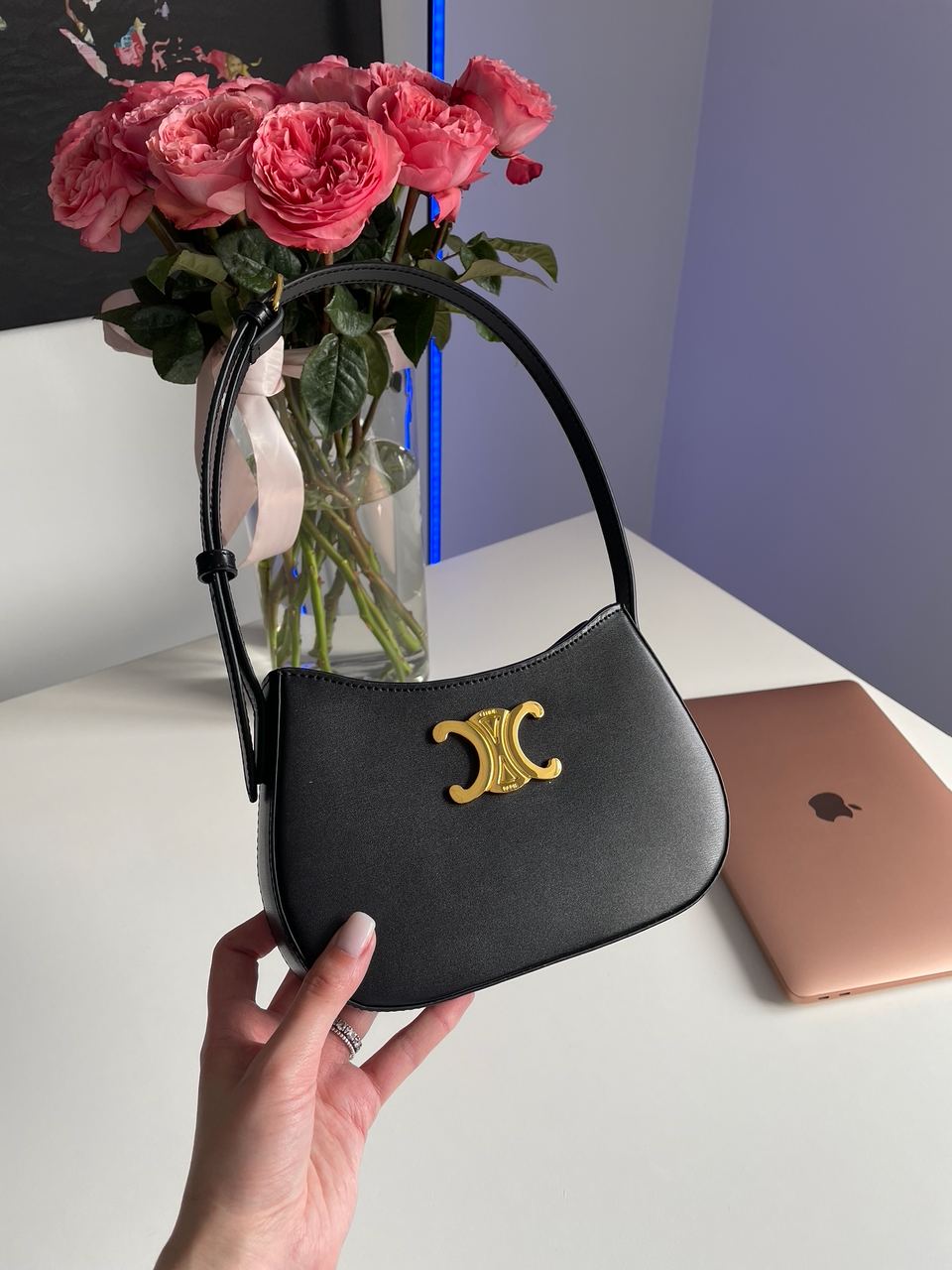 Celine Medium Tilly Bag in Shiny Calfskin Black - 6