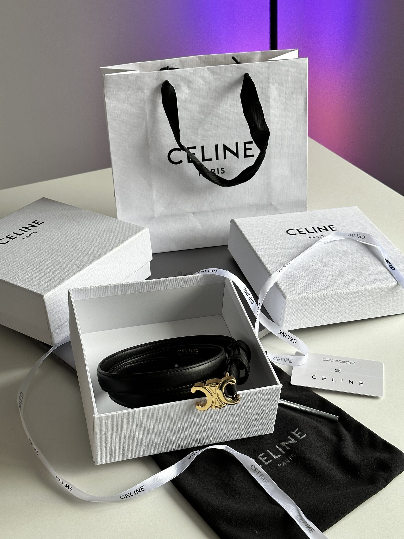 Celine Medium Triomphe Belt In Taurillon Leather Black - 4